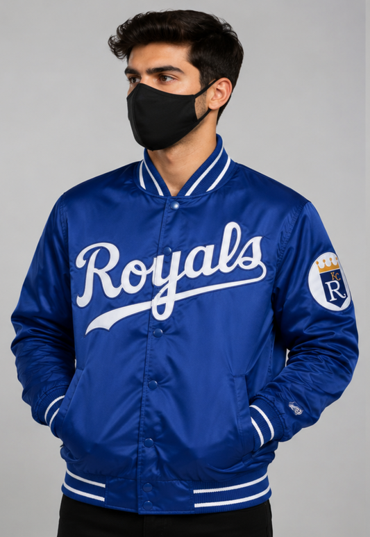 MLB Kansas City Royals Royal Blue Satin Bomber Jacket for Men & Women