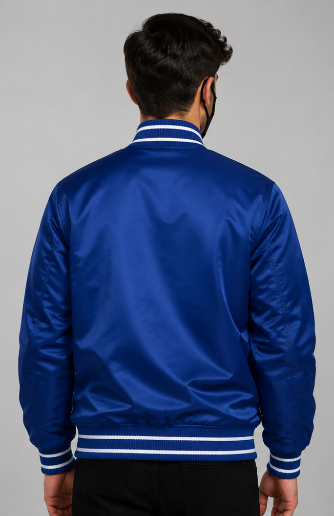 MLB Kansas City Royals Royal Blue Satin Bomber Jacket for Men & Women