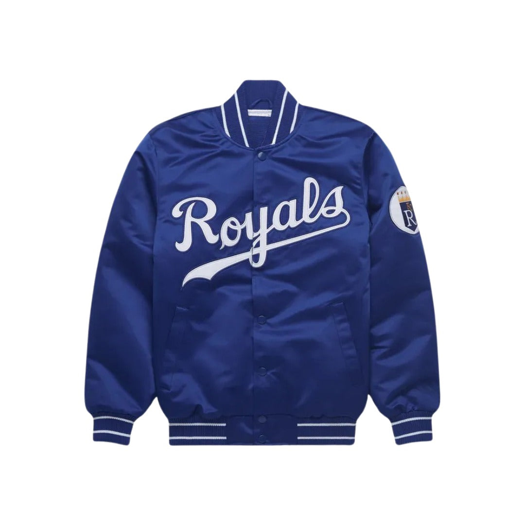 MLB Kansas City Royals Royal Blue Satin Bomber Jacket for Men & Women