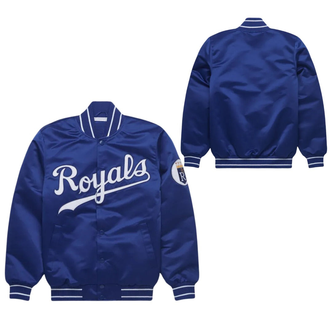 MLB Kansas City Royals Royal Blue Satin Bomber Jacket for Men & Women