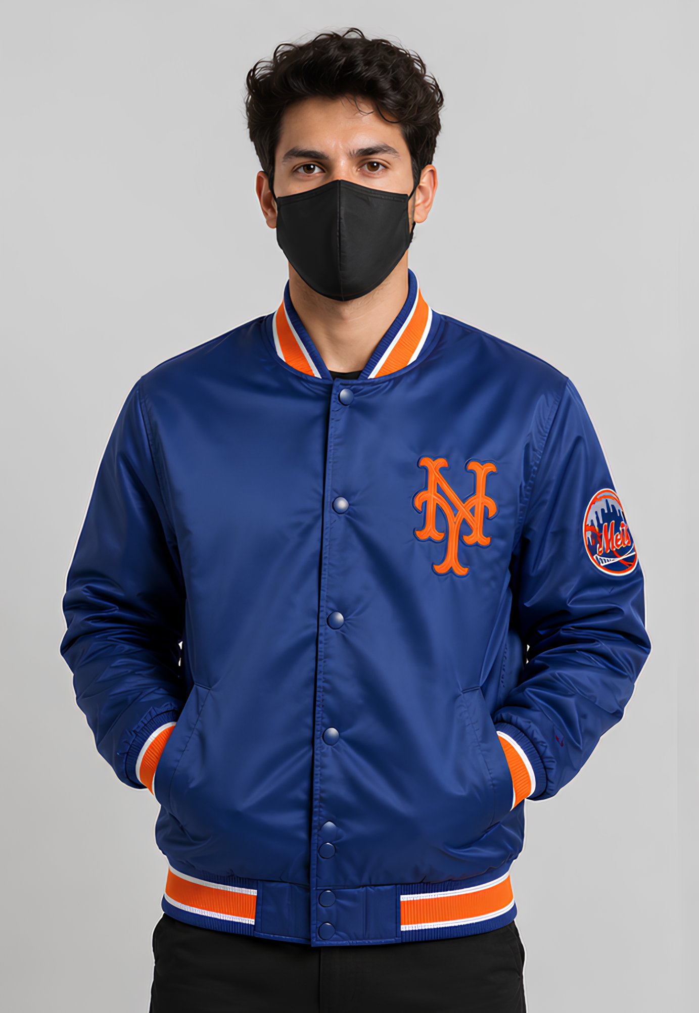 MLB New York Mets Royal Blue Satin Bomber Jacket for Men & Women