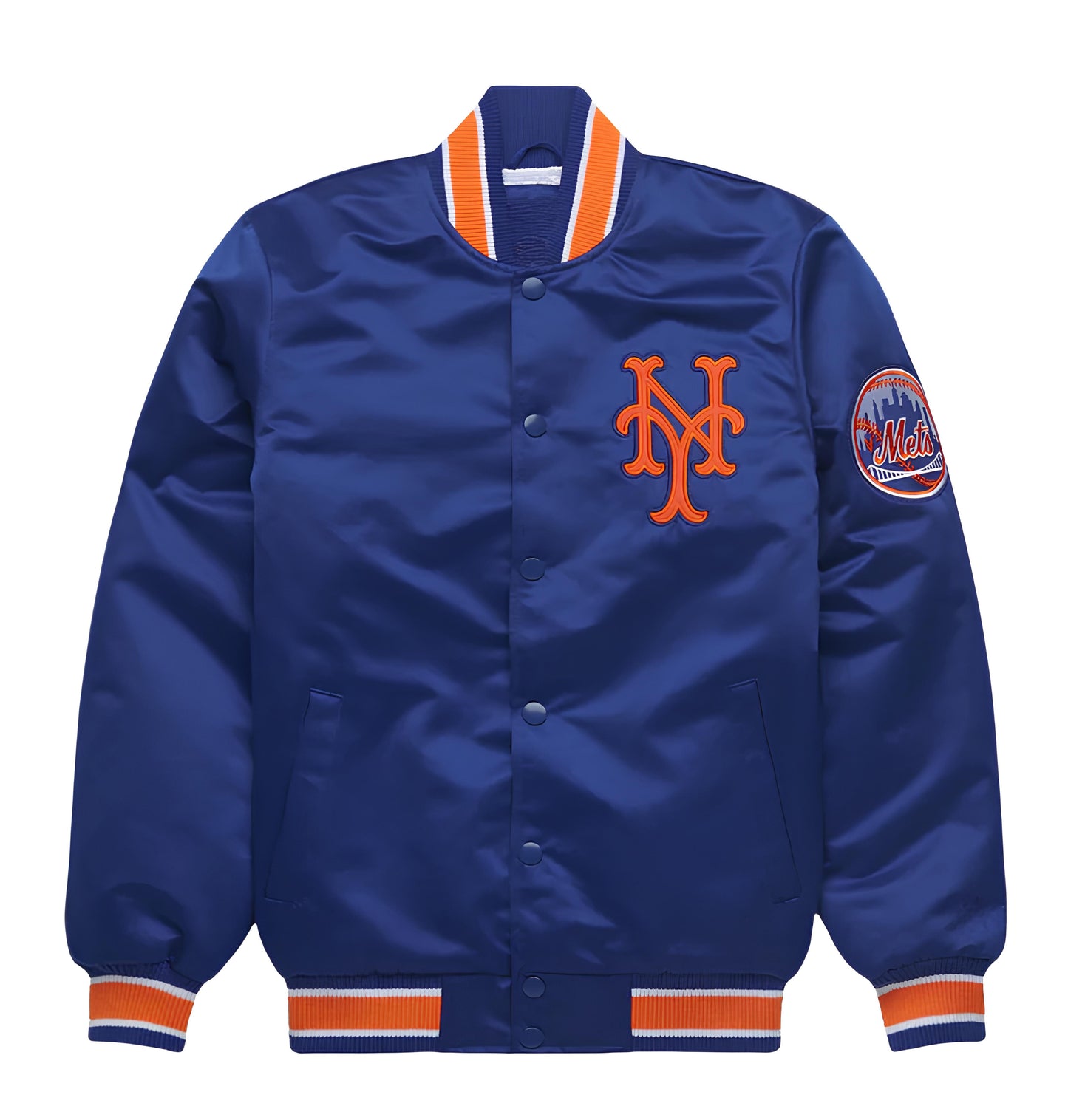MLB New York Mets Royal Blue Satin Bomber Jacket for Men & Women