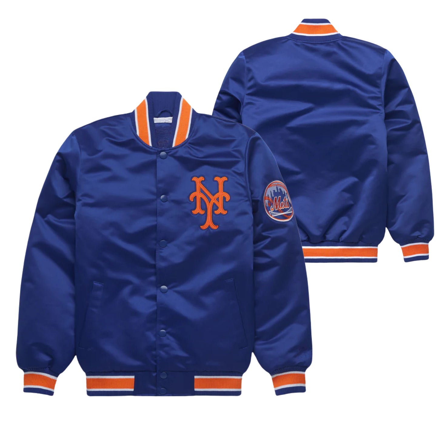 MLB New York Mets Royal Blue Satin Bomber Jacket for Men & Women
