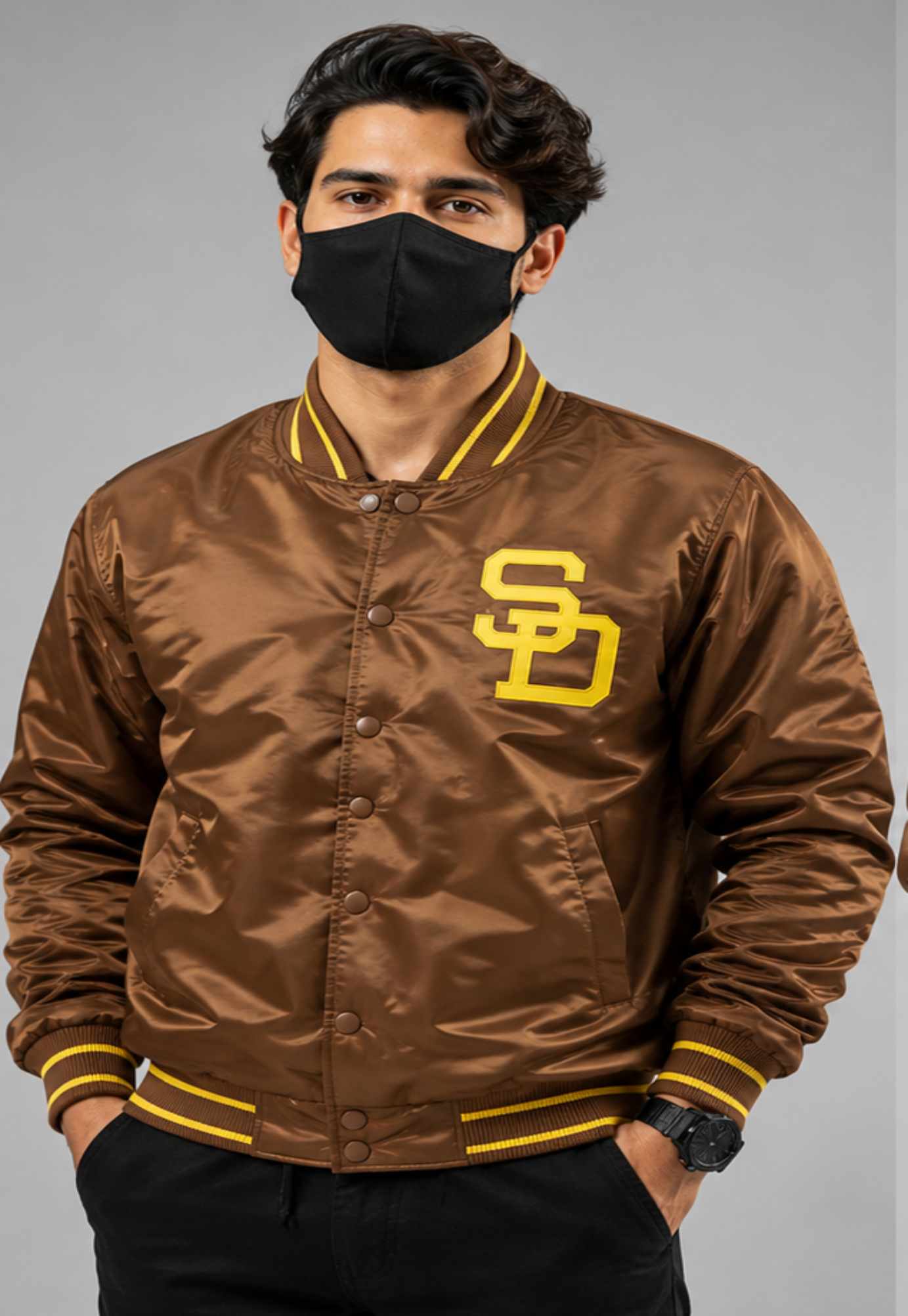 MLB Vintage San Diego Padres Brown Satin Bomber Jacket for Men & Women