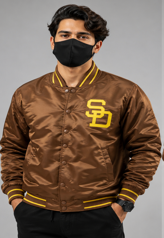 MLB Vintage San Diego Padres Brown Satin Bomber Jacket for Men & Women