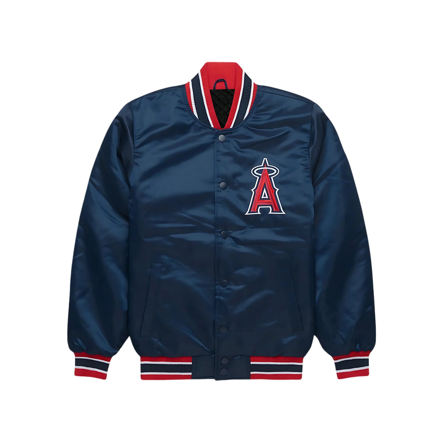 MLB Los Angeles Angels Navy Blue Satin Bomber Jacket for Men & Women
