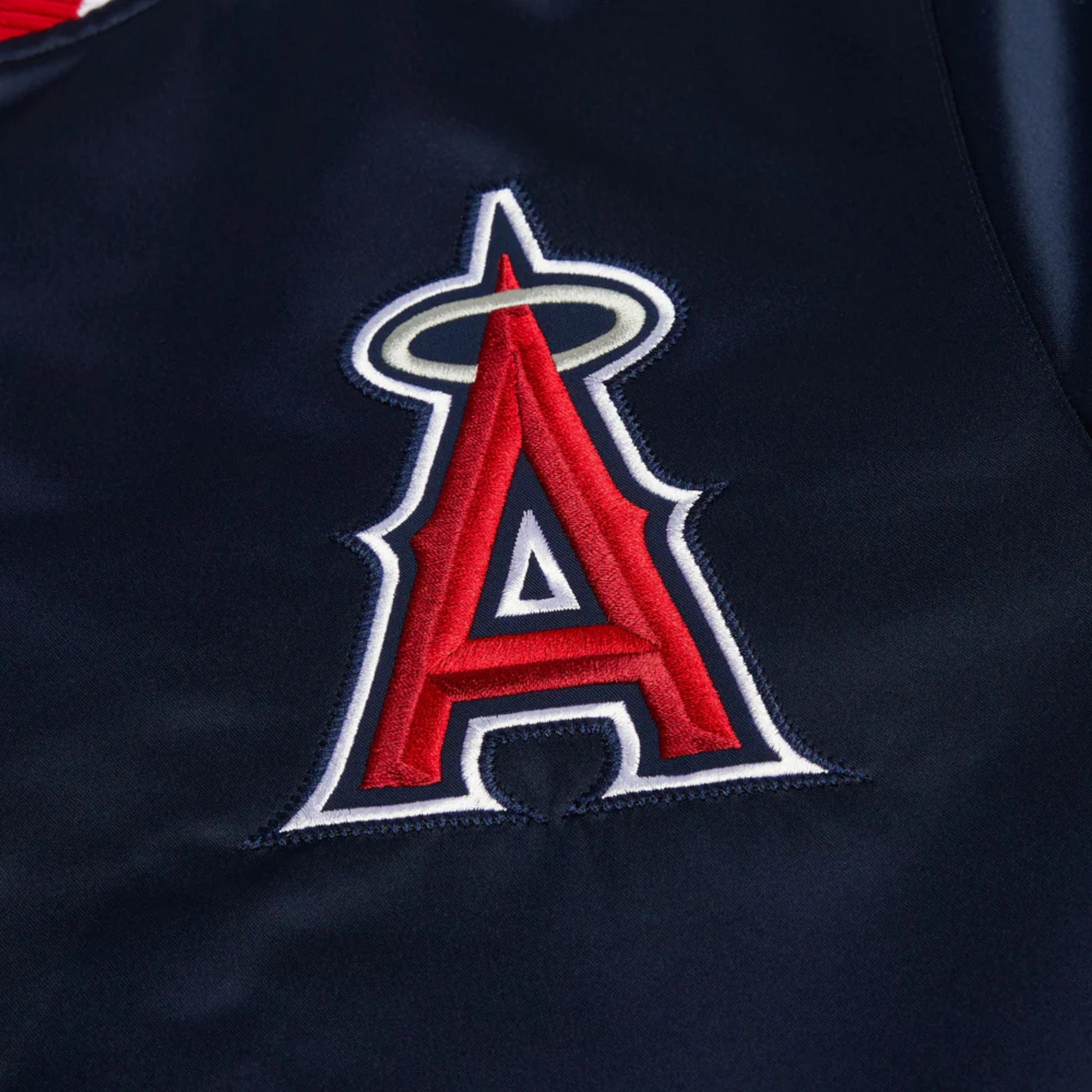 MLB Los Angeles Angels Navy Blue Satin Bomber Jacket for Men & Women