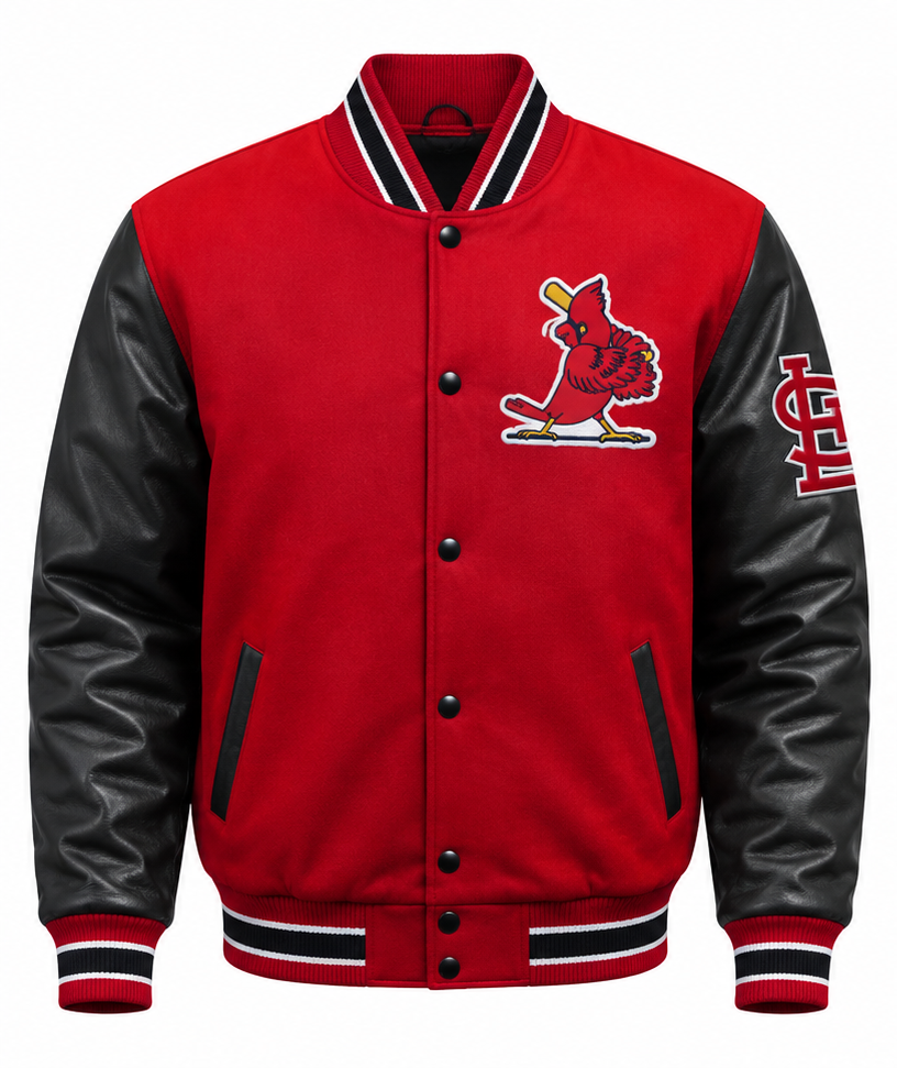MLB St. Louis Cardinals Red & Black Varsity Letterman Bomber Jacket for Men & Women