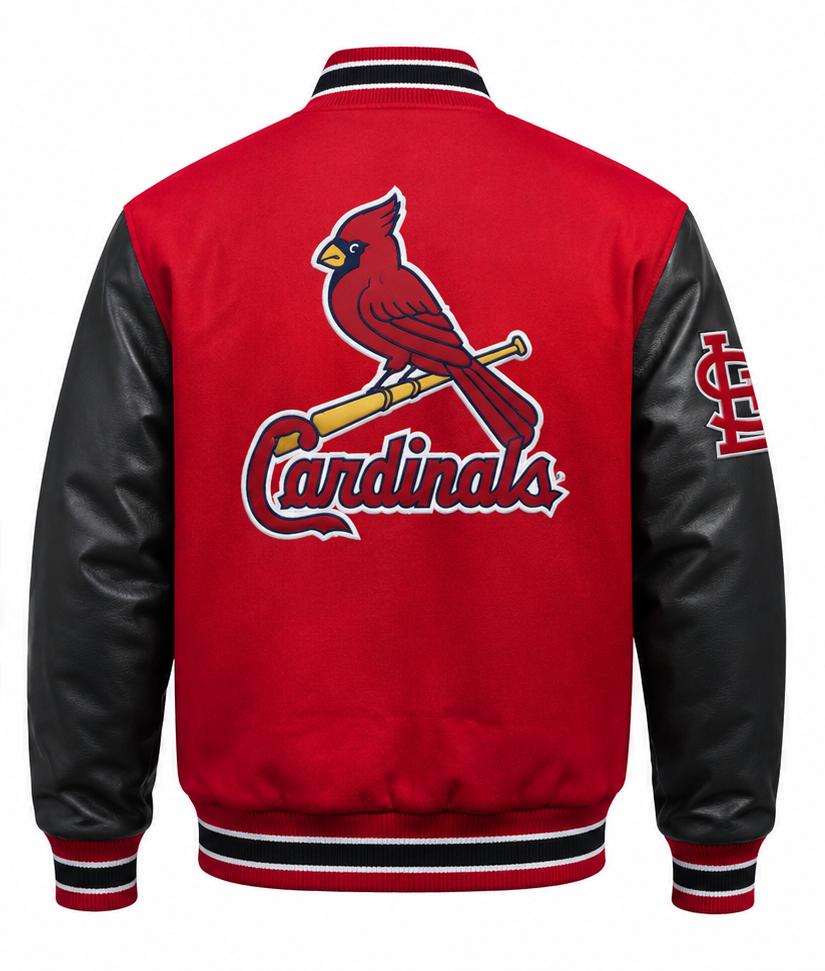 MLB St. Louis Cardinals Red & Black Varsity Letterman Bomber Jacket for Men & Women