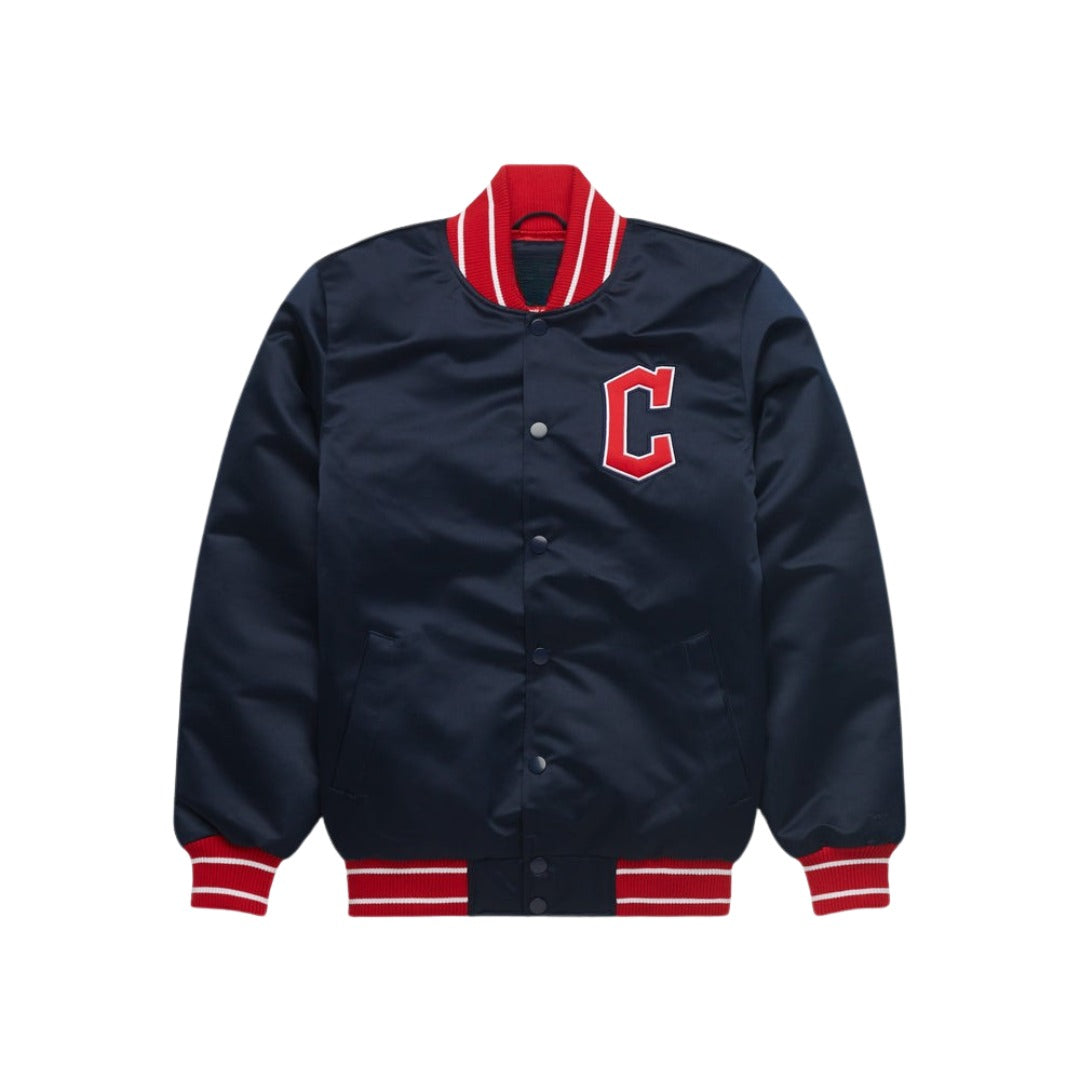 Navy blue jacket with red accents and a letter 'C' on a white background