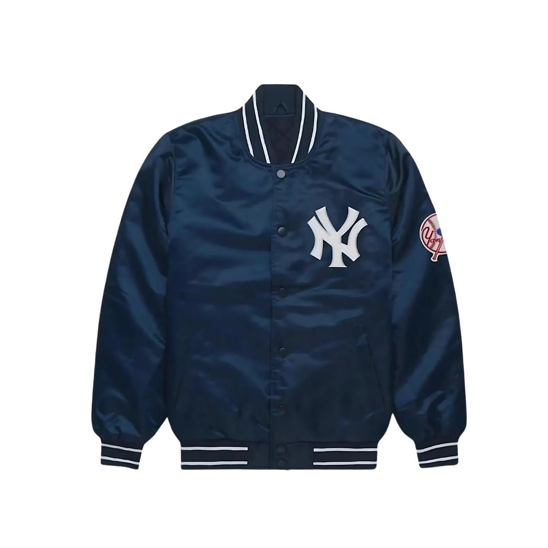 MLB New York Yankees Navy Blue Satin Bomber Jacket for Men & Women