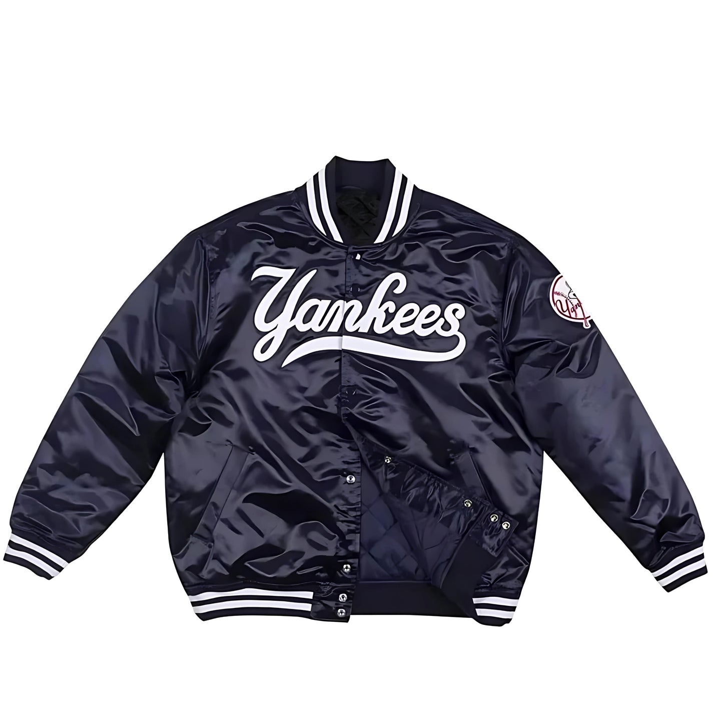 MLB New York Yankees Navy Blue Satin Bomber Jacket for Men & Women