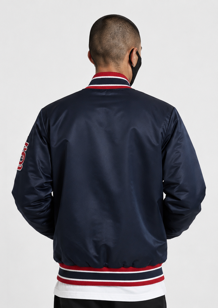 MLB St. Louis Cardinals Navy Blue Satin Bomber Jacket for Men & Women