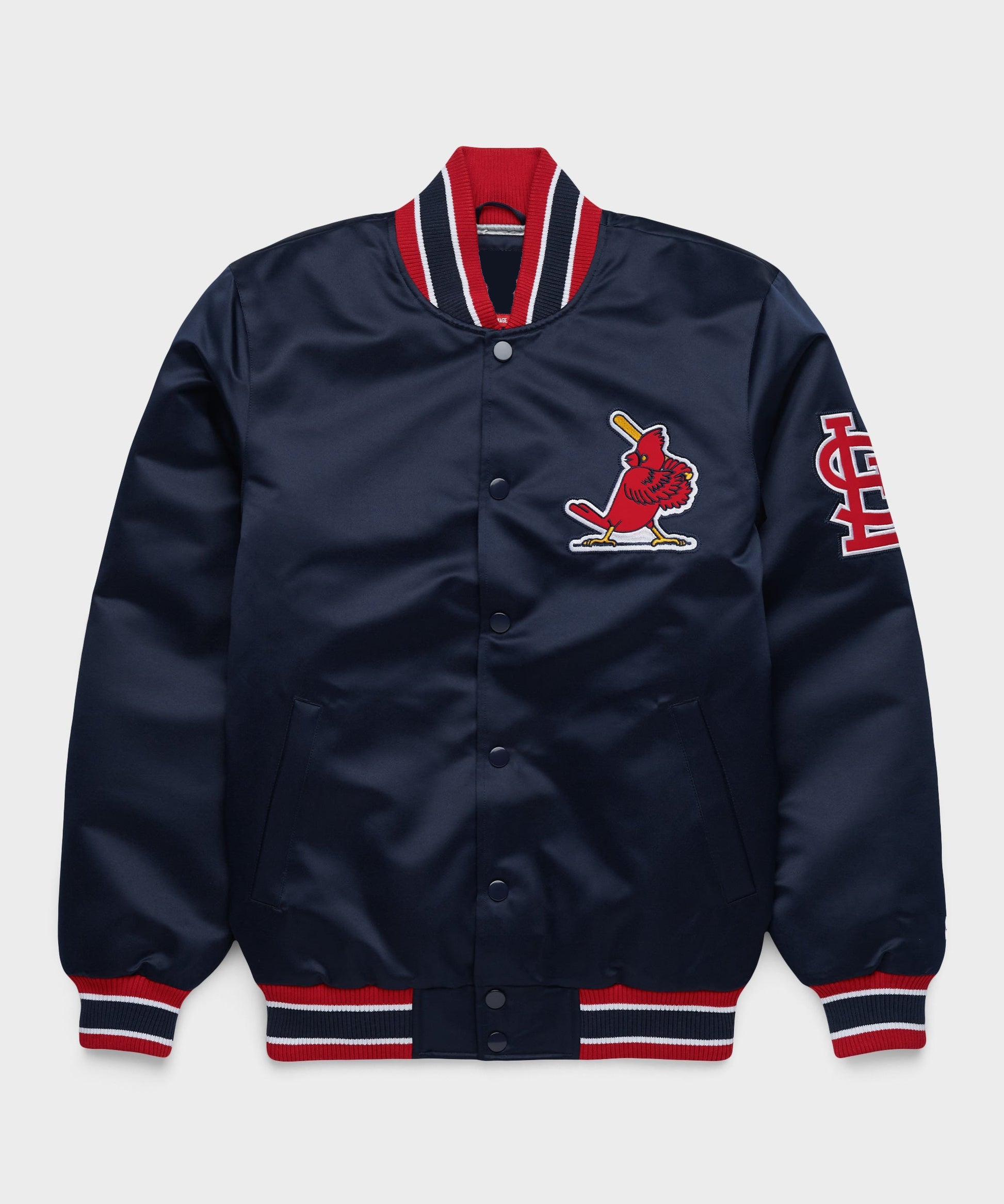MLB St. Louis Cardinals Navy Blue Satin Bomber Jacket for Men & Women