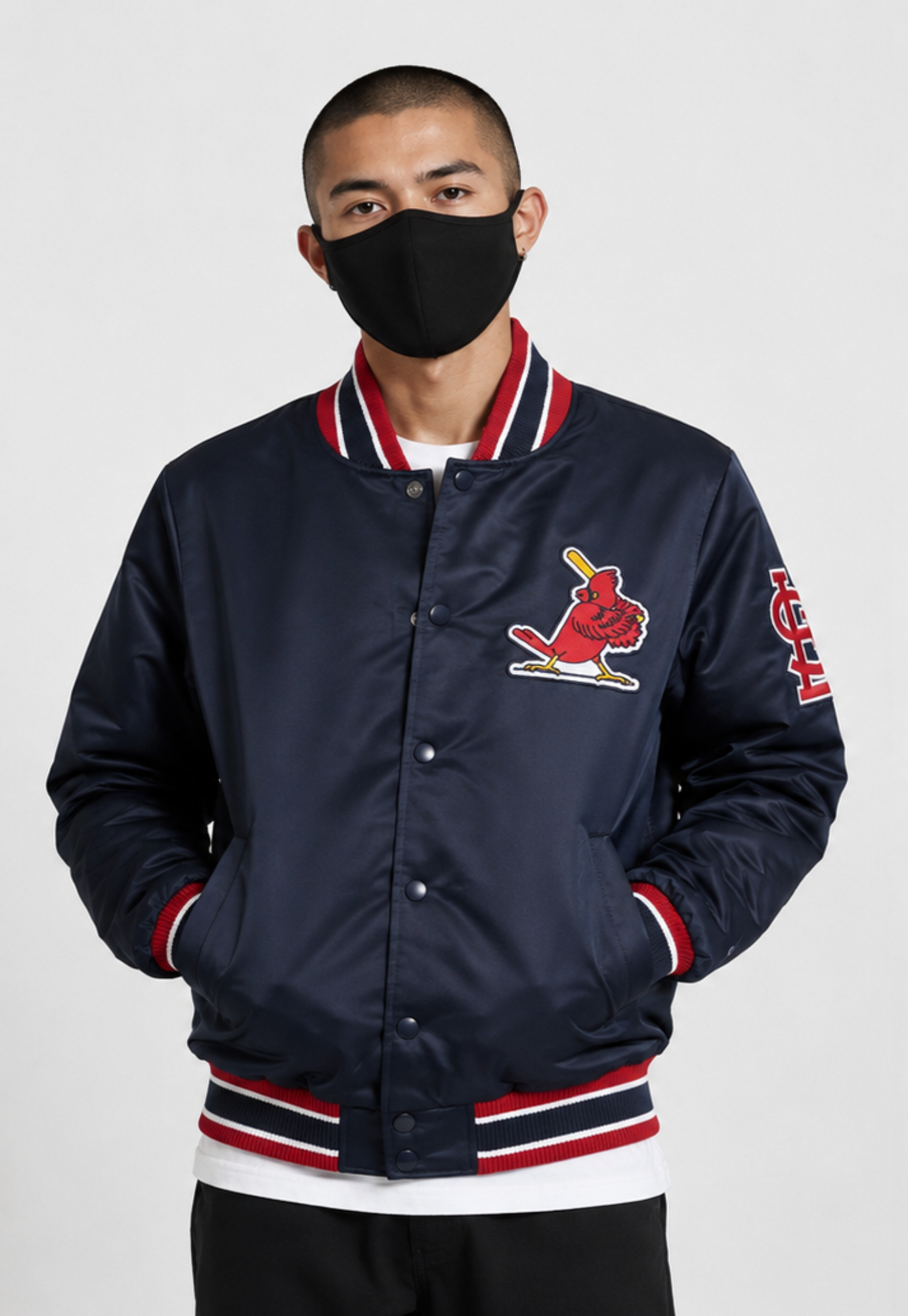 MLB St. Louis Cardinals Navy Blue Satin Bomber Jacket for Men & Women