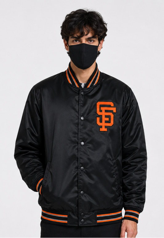 MLB San Francisco Giants Black Satin Bomber Jacket for Men & Women