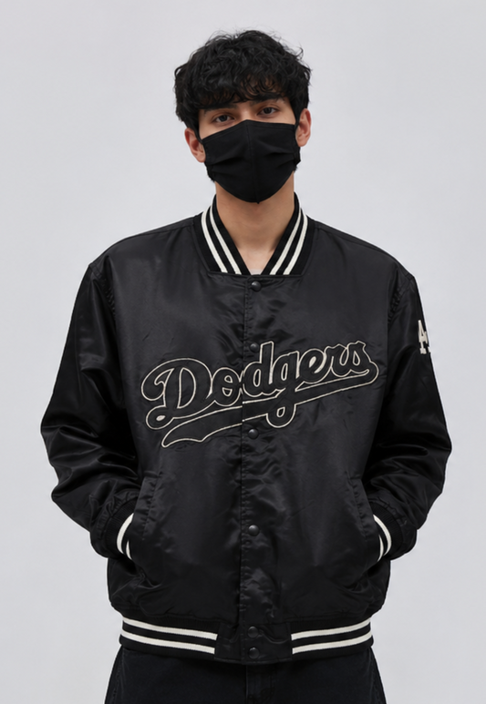 MLB Vintage Los Angeles Dodgers Black Satin Bomber Jacket for Men & Women