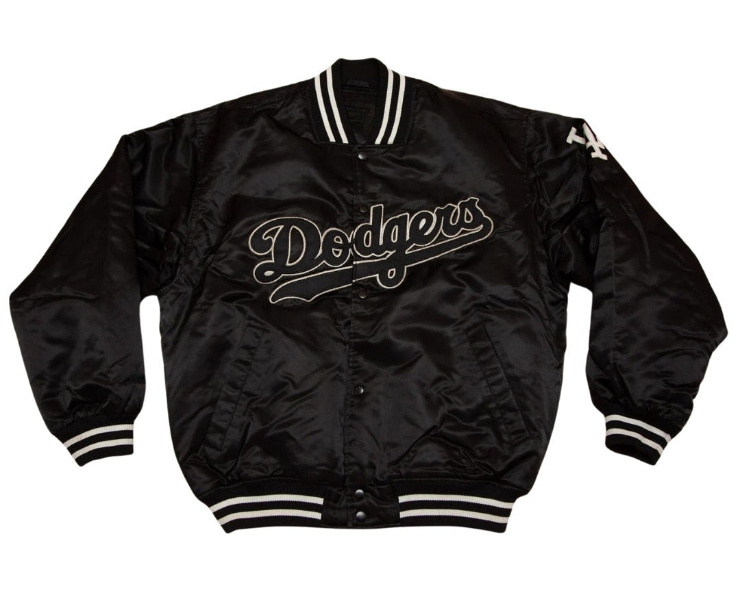 MLB Vintage Los Angeles Dodgers Black Satin Bomber Jacket for Men & Women