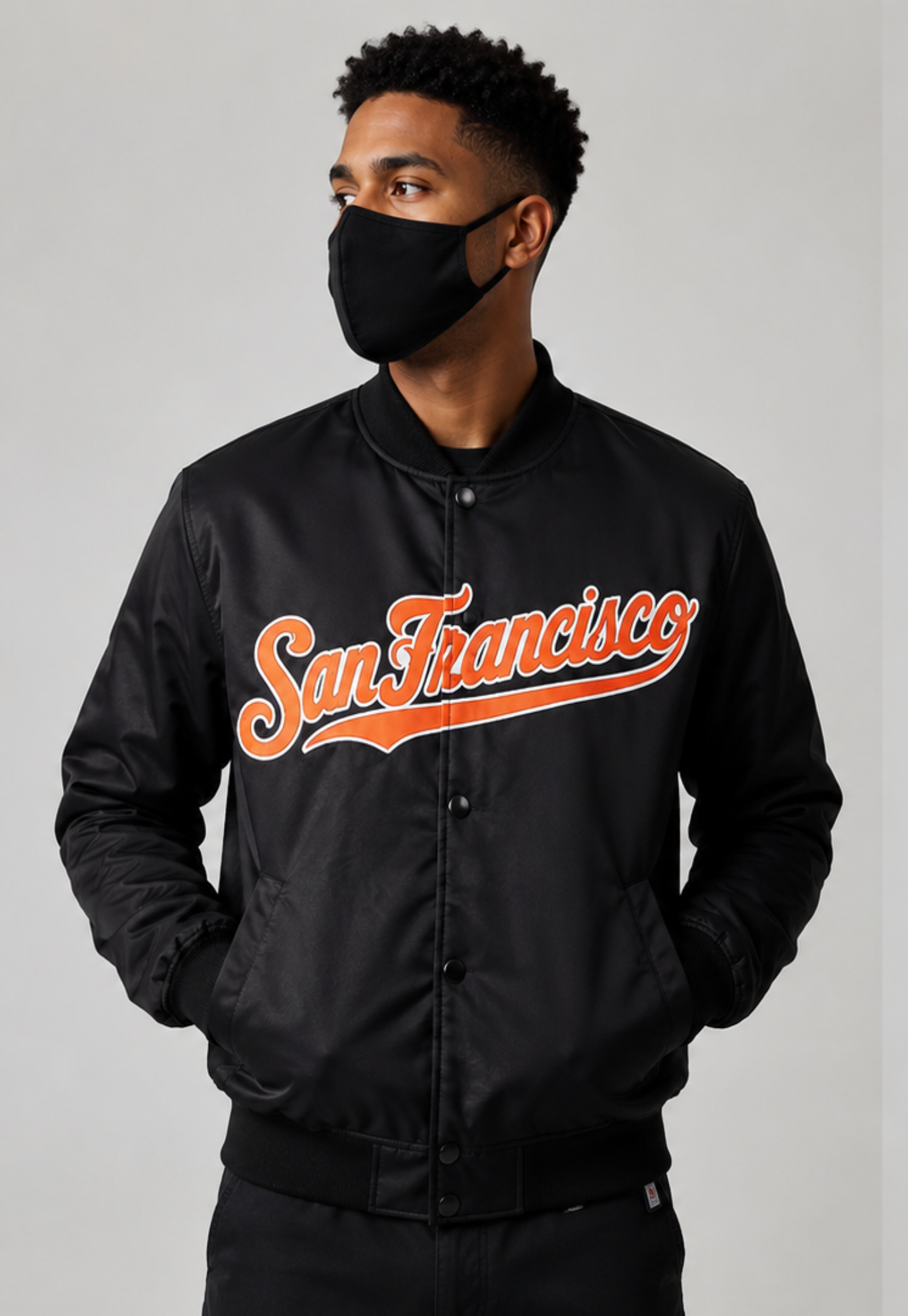 MLB San Francisco Script Logo Black Satin Bomber Jacket for Men & Women 