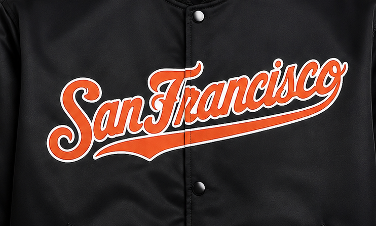MLB San Francisco Script Logo Black Satin Bomber Jacket for Men & Women 