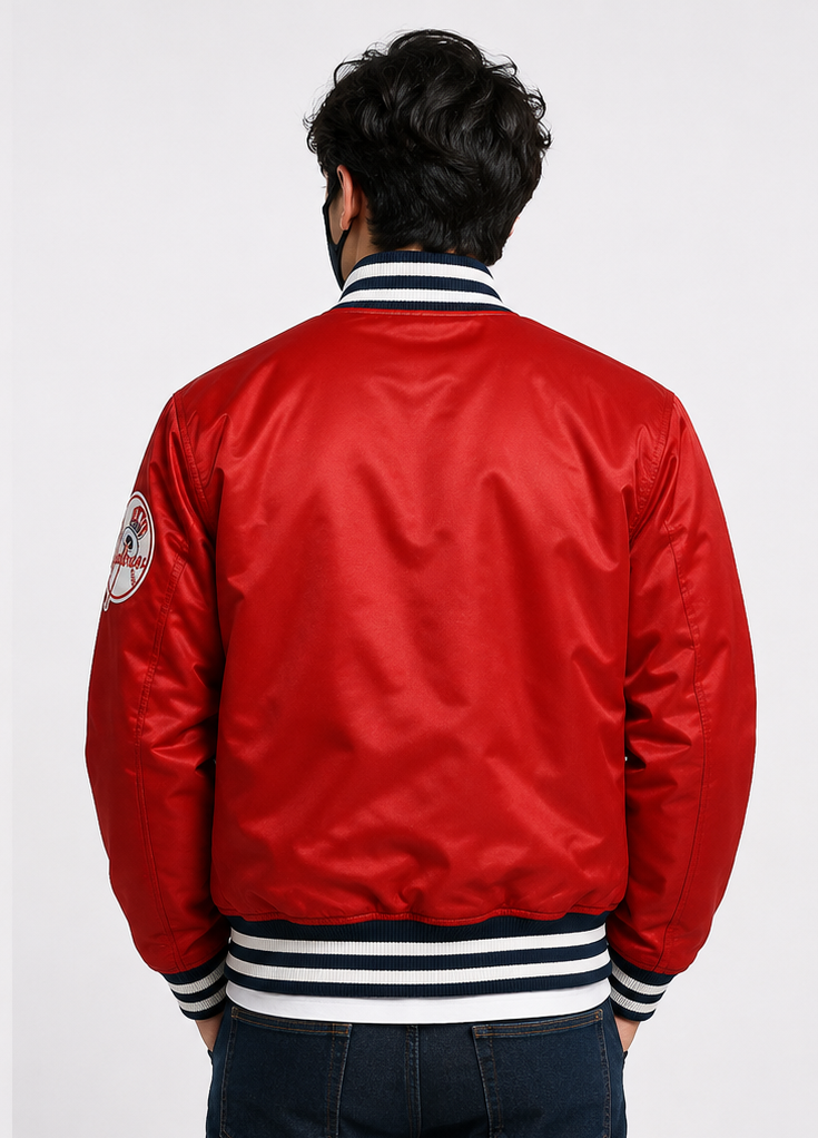MLB Vintage New York Yankees Red Satin Bomber Jacket for Men & Women