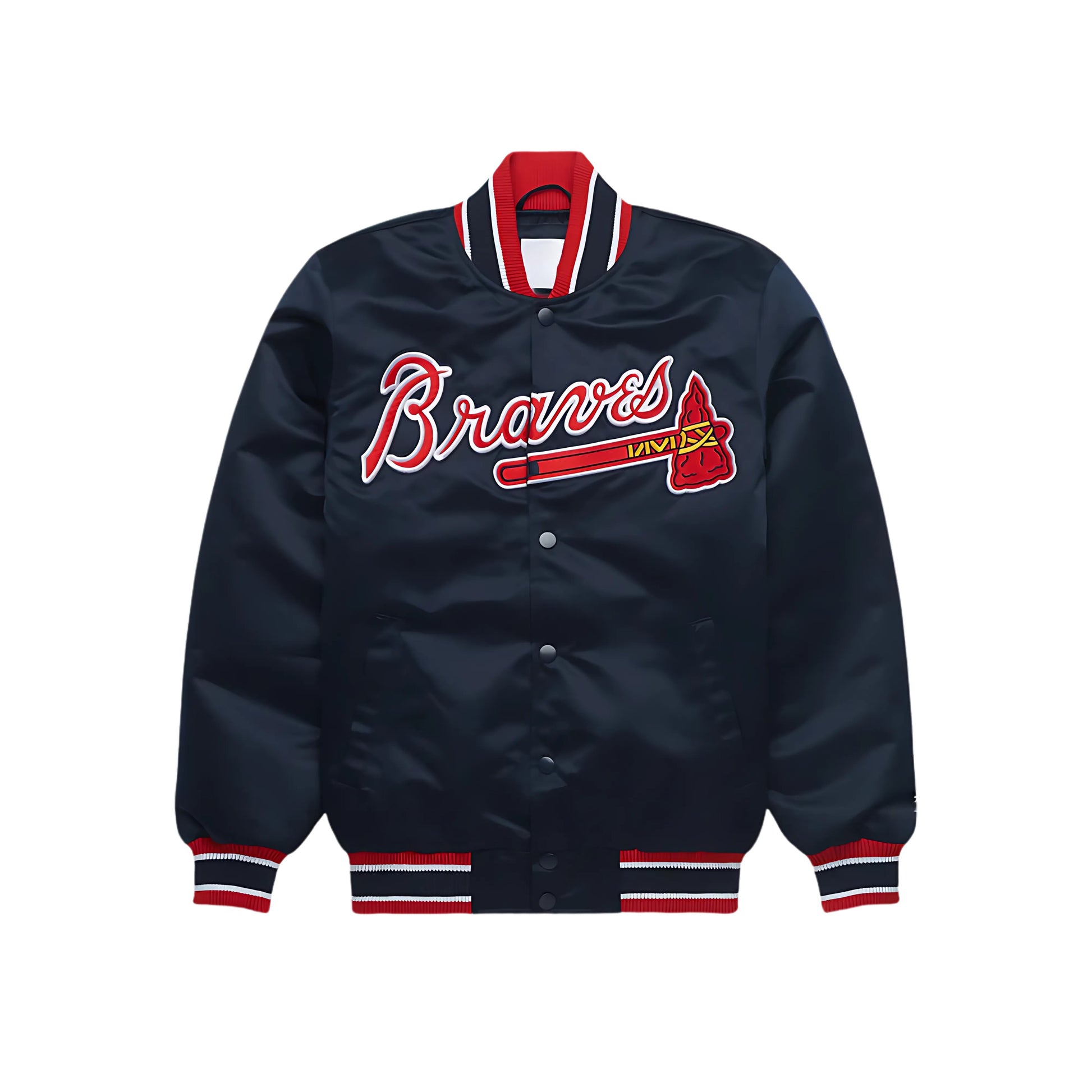 MLB Atlanta Braves Navy Blue Satin Bomber Jacket for Men & Women