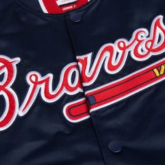 MLB Atlanta Braves Navy Blue Satin Bomber Jacket for Men & Women