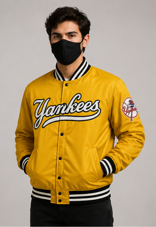 MLB New York Yankees Yellow Satin Bomber Jacket for Men & Women