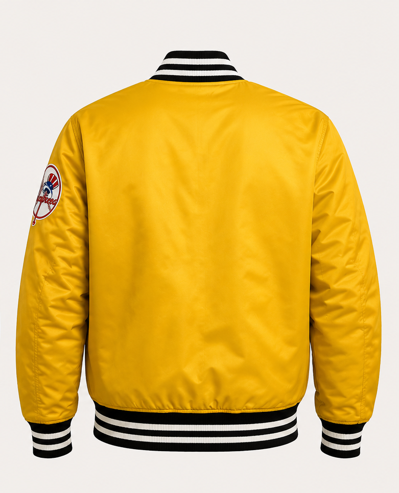 MLB New York Yankees Yellow Satin Bomber Jacket for Men & Women