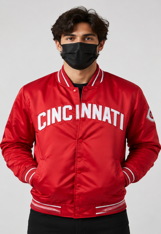 MLB Cincinnati Red Satin Bomber Jacket for Men & Women