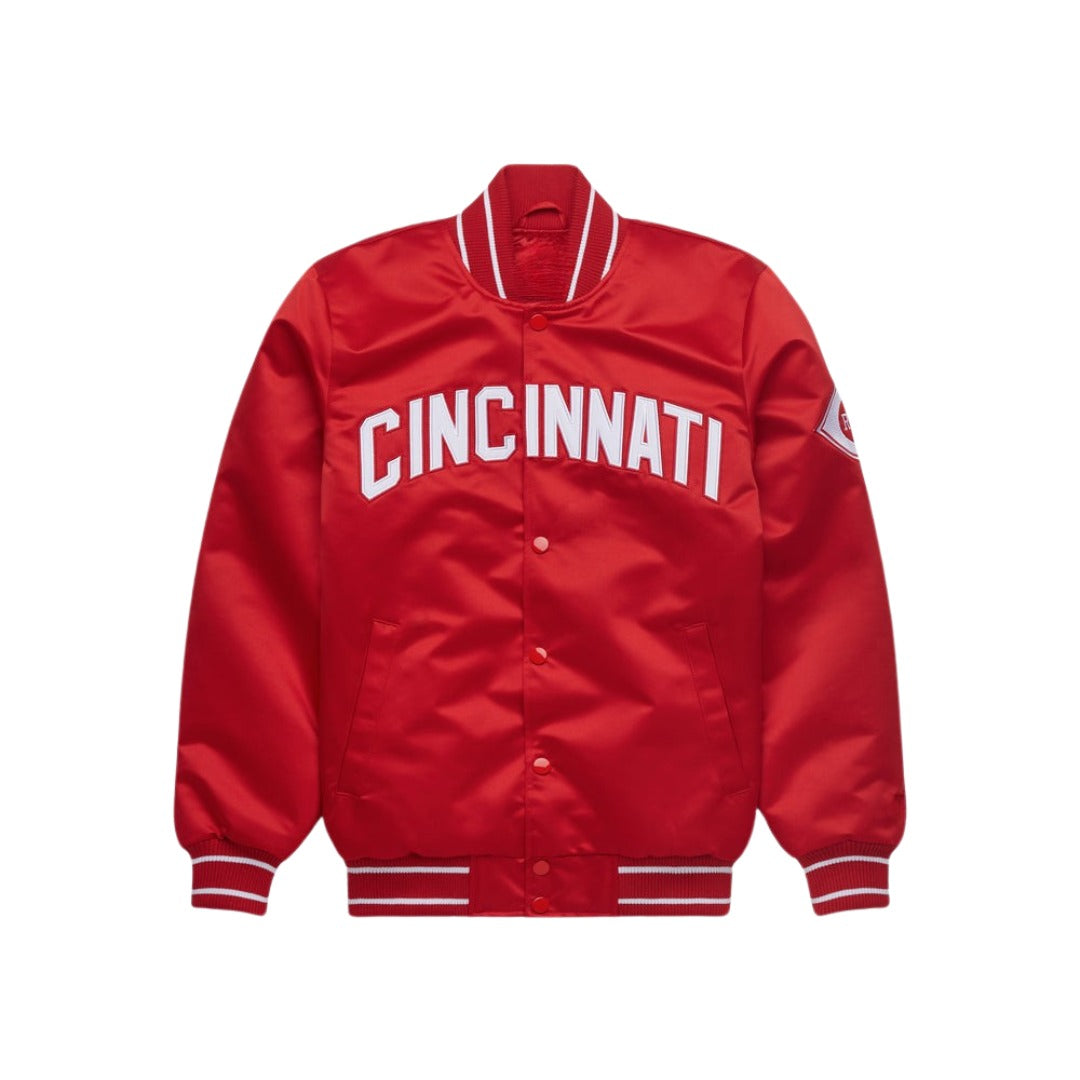 MLB Cincinnati Red Satin Bomber Jacket for Men & Women