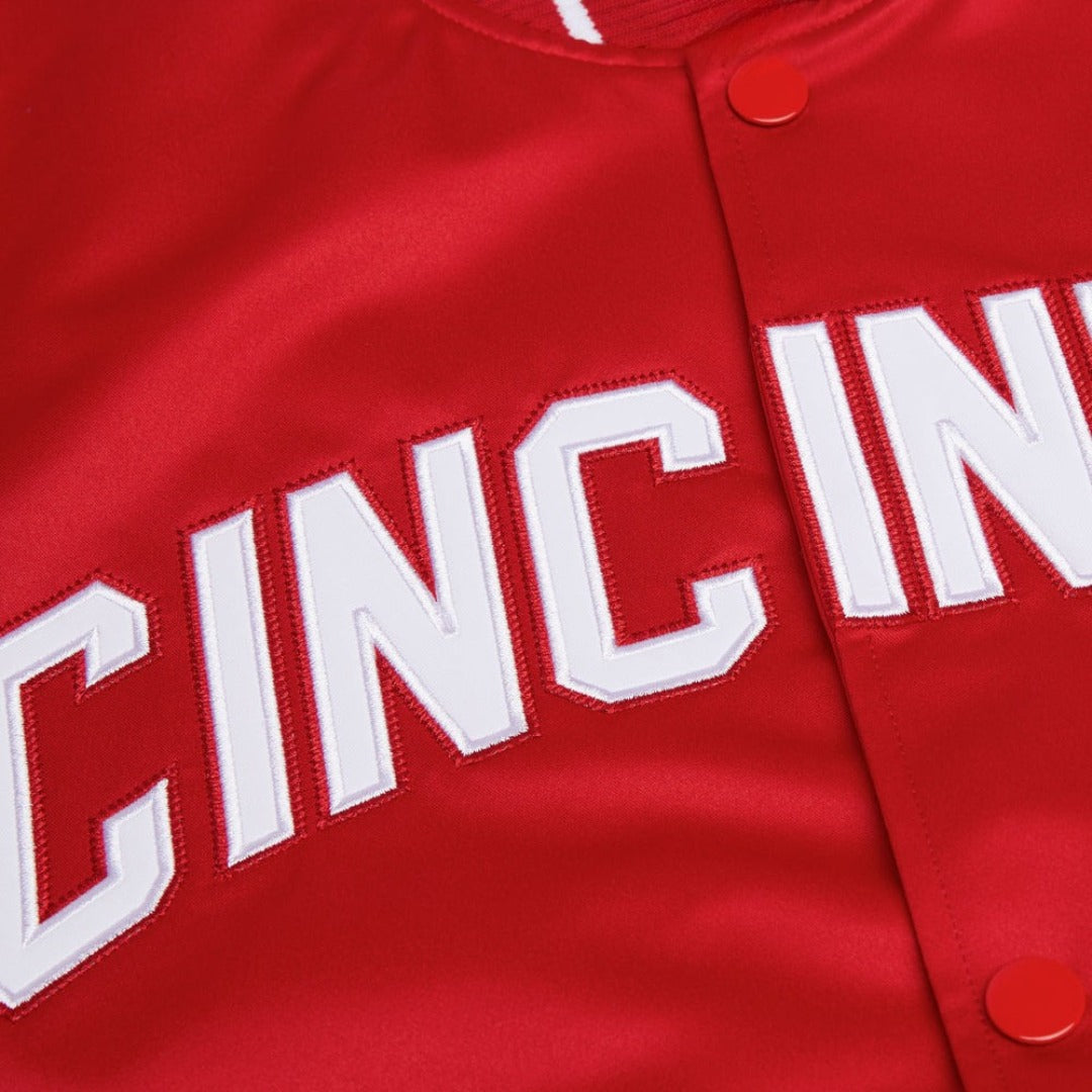MLB Cincinnati Red Satin Bomber Jacket for Men & Women