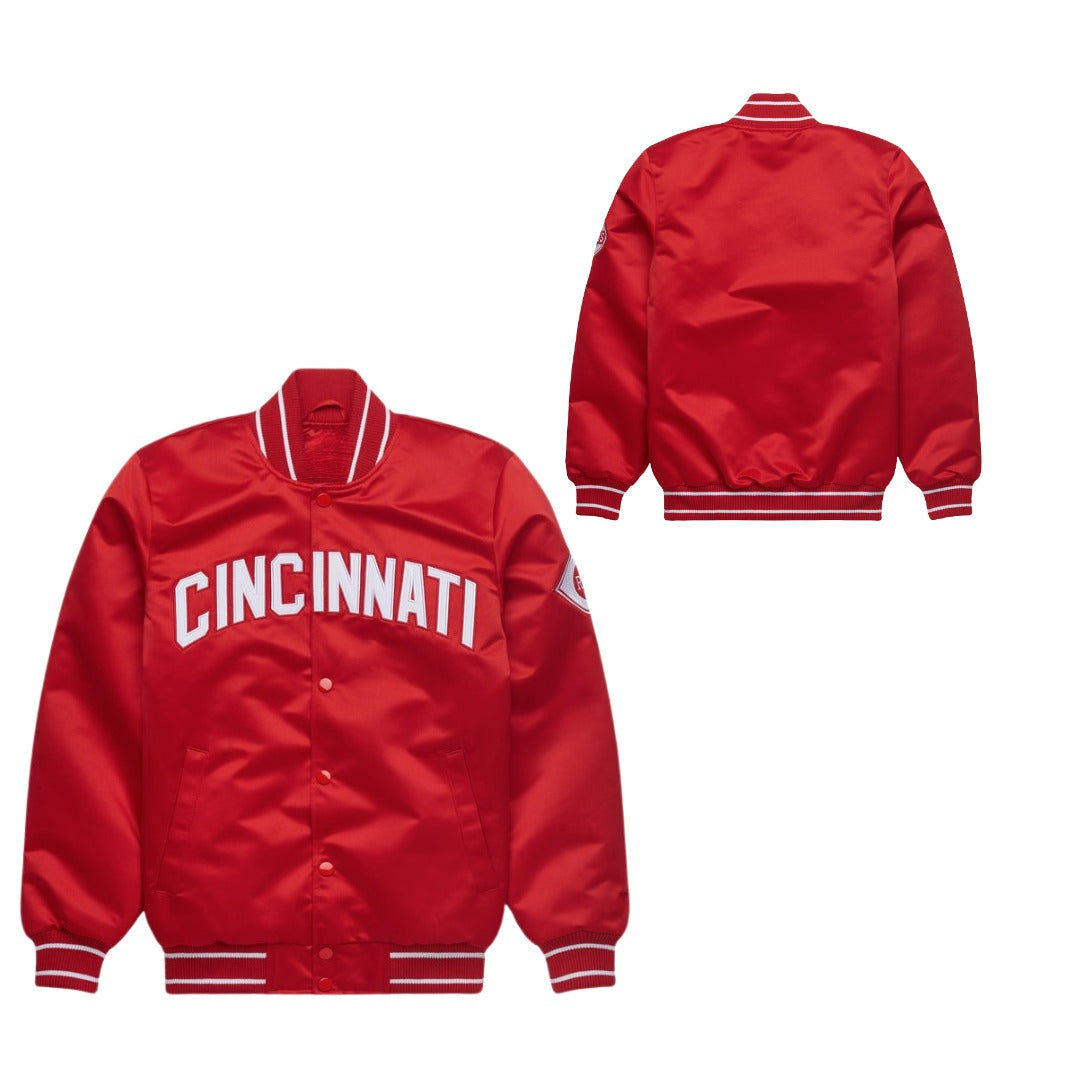 MLB Cincinnati Red Satin Bomber Jacket for Men & Women