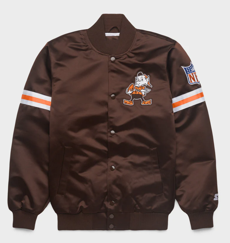 Cleveland Brown jacket with a cartoon character and logo on a white background