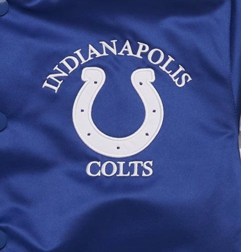Close-up of Indianapolis Colts logo on a blue background