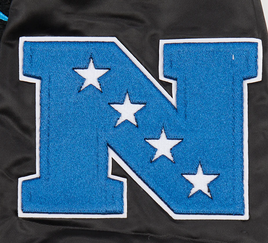 Carolina Panthers Blue letter 'N' with white stars on a black background