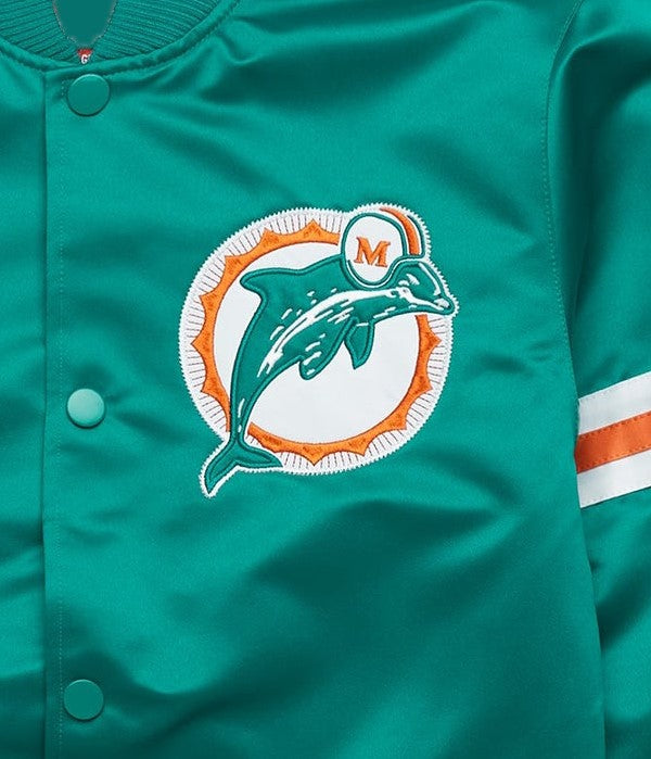 Miami Dolphins Turquoise jacket with a dolphin logo and 'M' on a white background
