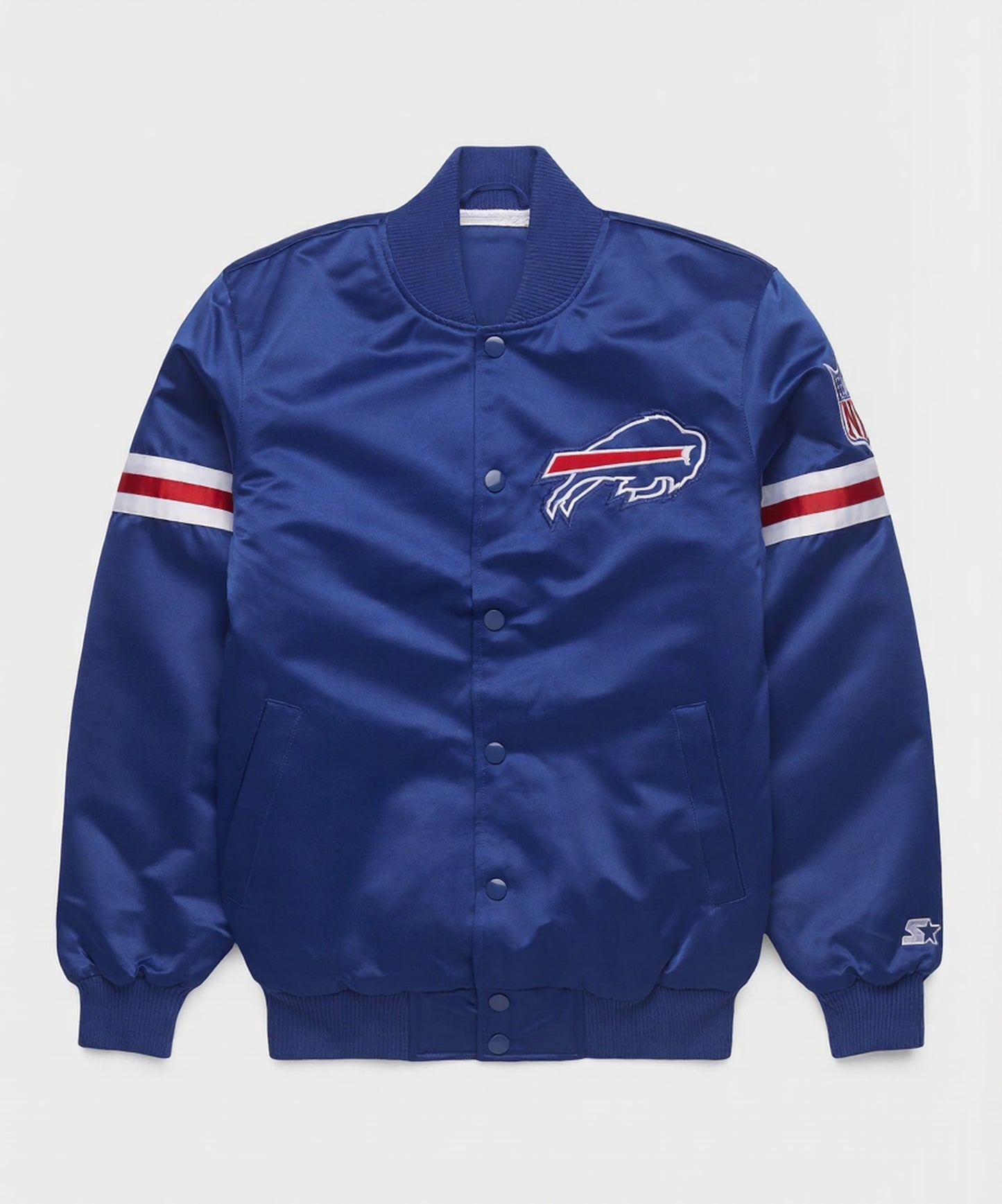 Buffalo Bills Blue jacket with a logo on a light gray background
