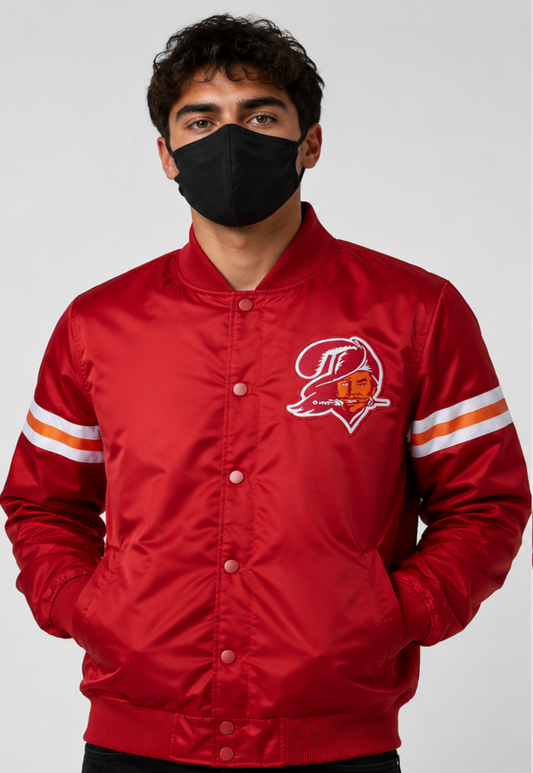 NFL Tampa Bay Buccaneers Red Satin Bomber Jacket for Men & Women