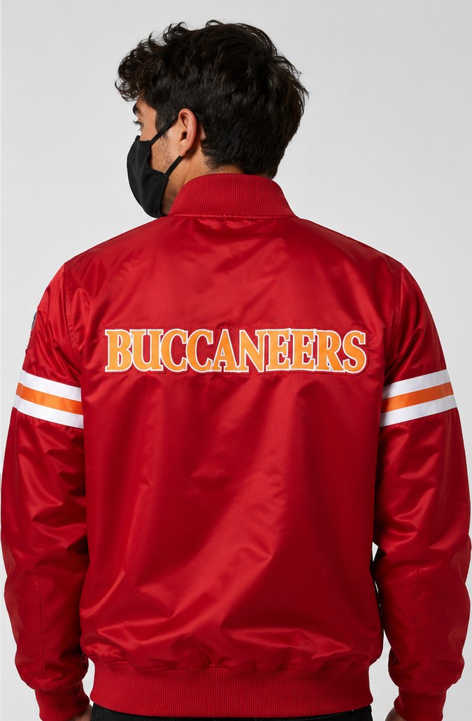 NFL Tampa Bay Buccaneers Red Satin Bomber Jacket for Men & Women