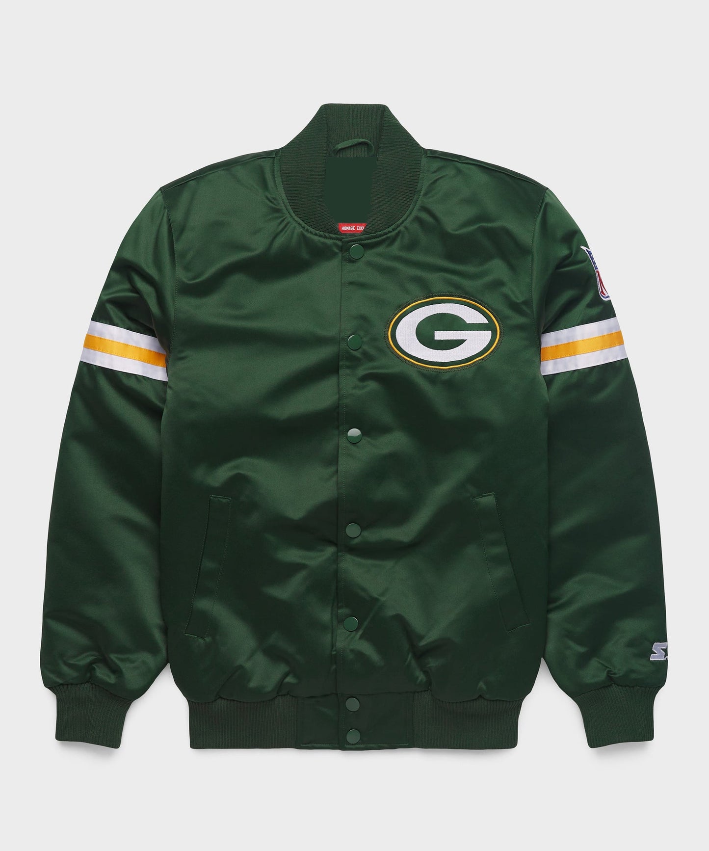Green Bay Packers jacket with a white logo on a white background