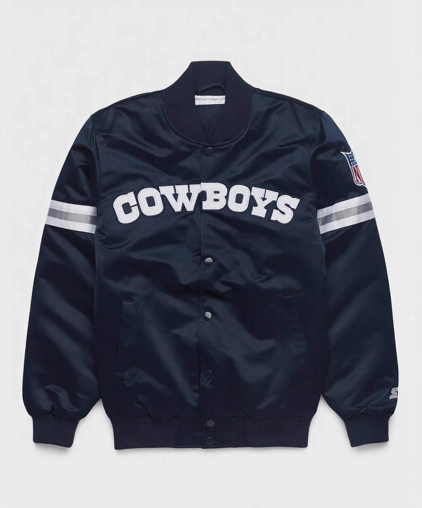 Dallas Cowboys Navy blue jacket with 'Cowboys' text on a white background