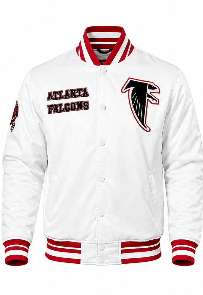 Atlanta Falcons White Satin Jacket with logos with white background