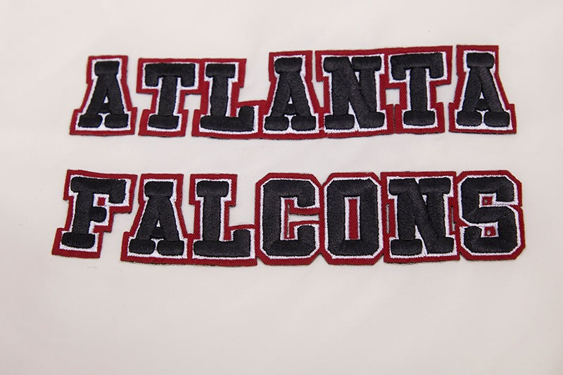 Atlanta Falcons White Satin Jacket with logo "Atlanta Falcons" with white background