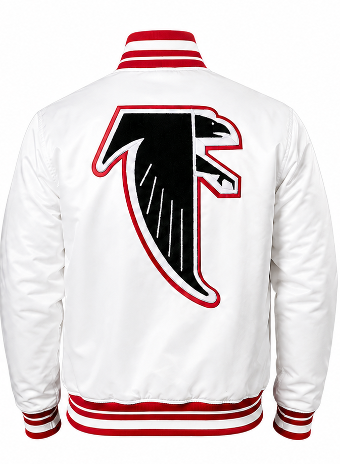 Atlanta Falcons White Satin Jacket with logo with white background