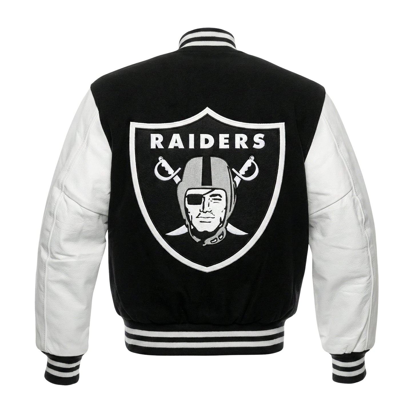 NFL Las Vegas Raiders Black & White Varsity Letterman Bomber Jacket for Men & Women
