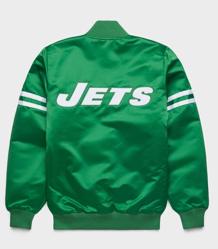 New York Jets Green Satin Varsity back logo "Jets" with white background