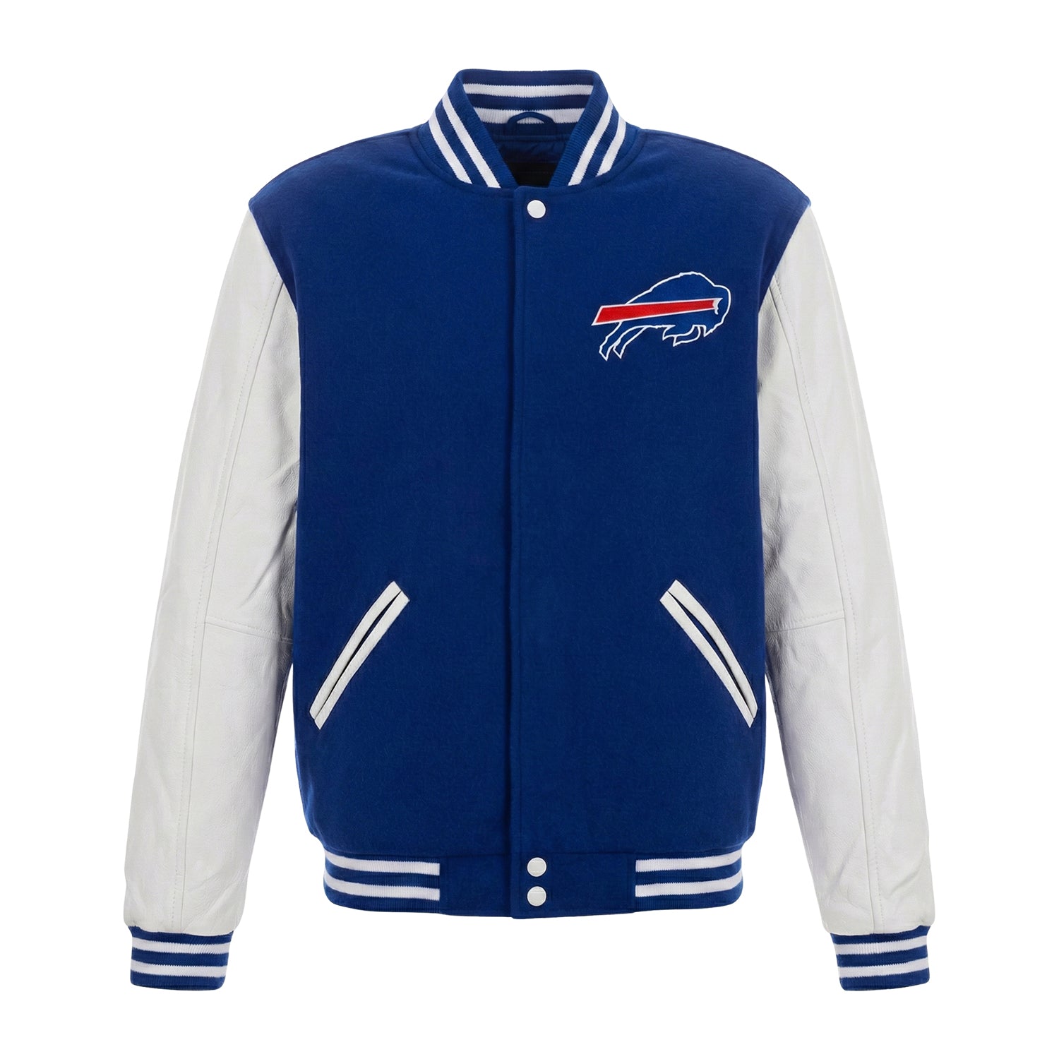 NFL Buffalo Bills Royal Blue & White Varsity Letterman Bomber Jacket for Men & Women