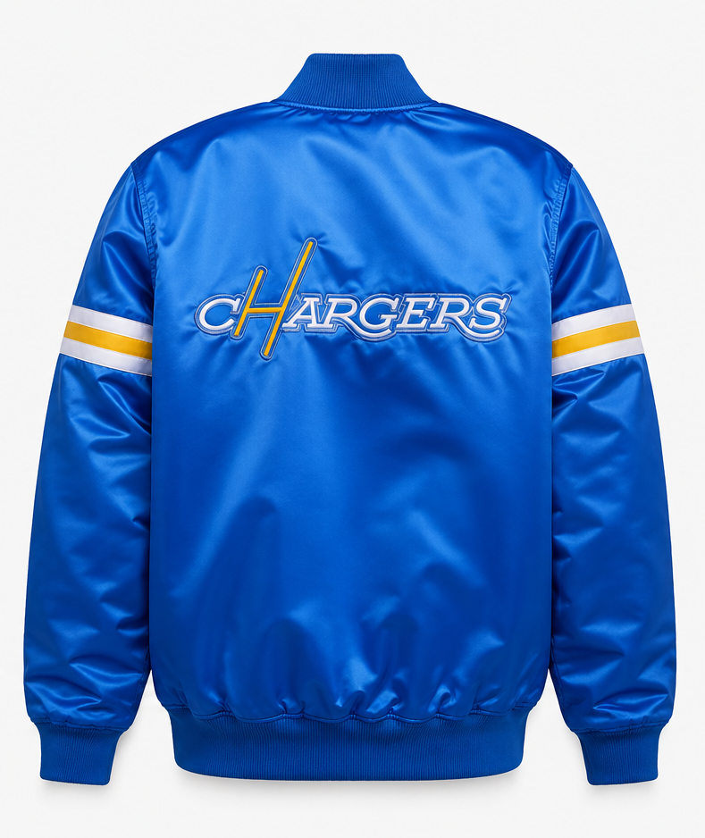 The Los Angeles Chargers Royal Blue Jacket with "CHARGERS" logo and a white background