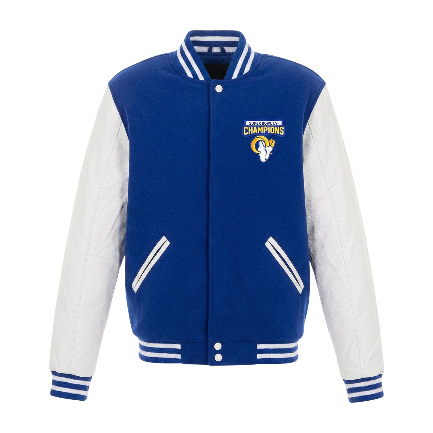 NFL Los Angeles Rams Royal Blue & White Varsity Letterman Bomber Jacket for Men & Women